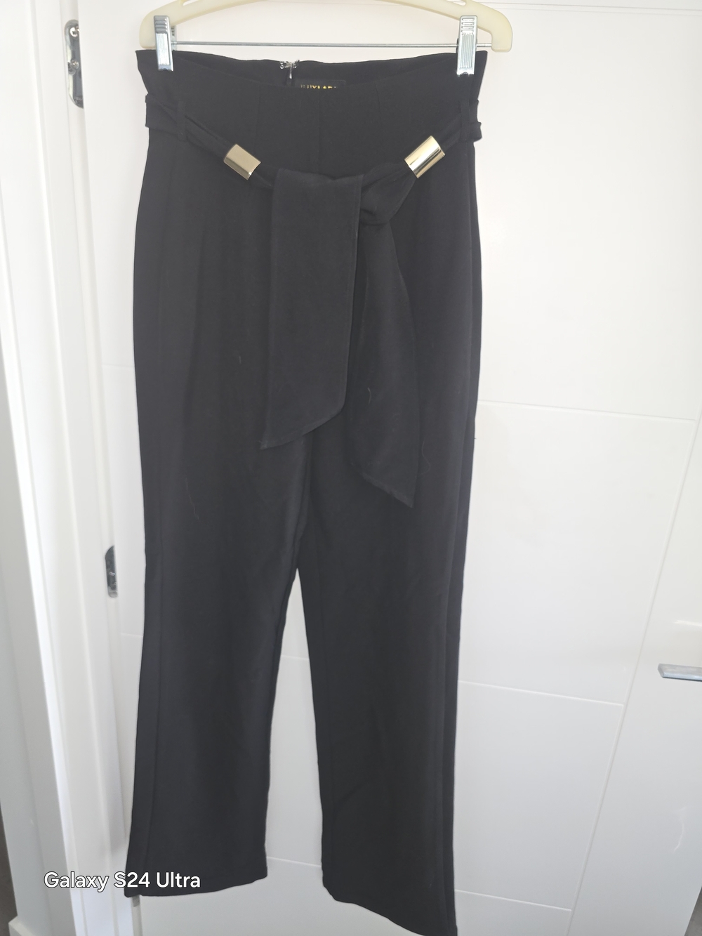 JLUXLABEL Black High-Waist Paperbag Tie-Waist Trousers